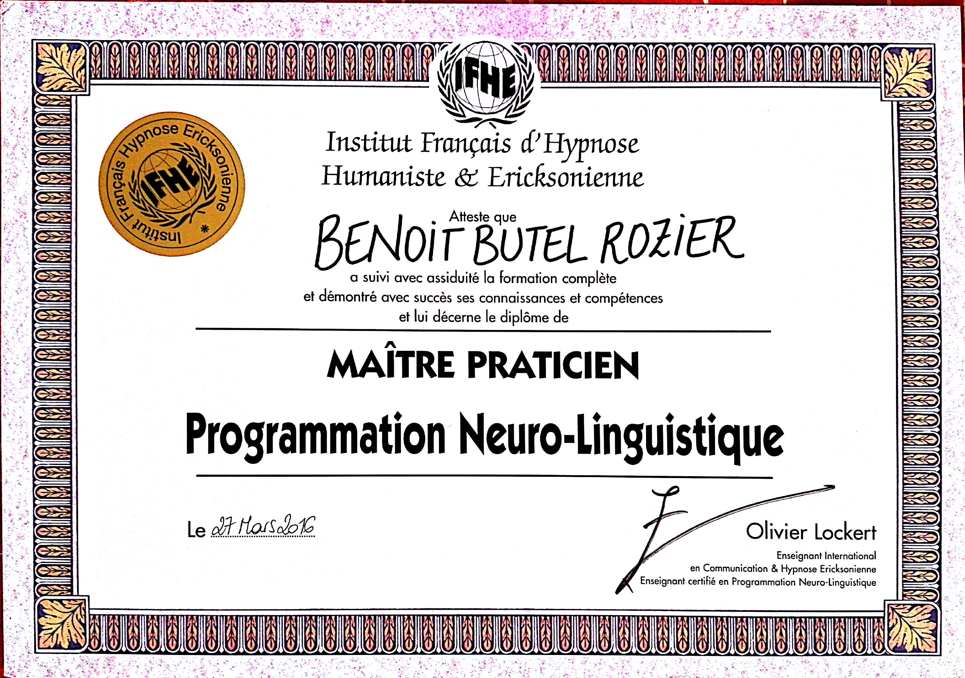 Maître Praticien Hypnoses Programmation Neuro Linguistique